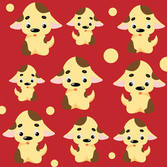 Cute dog pattern with puppies and circles. Childish seamless vector background for fabric, textile, decoration