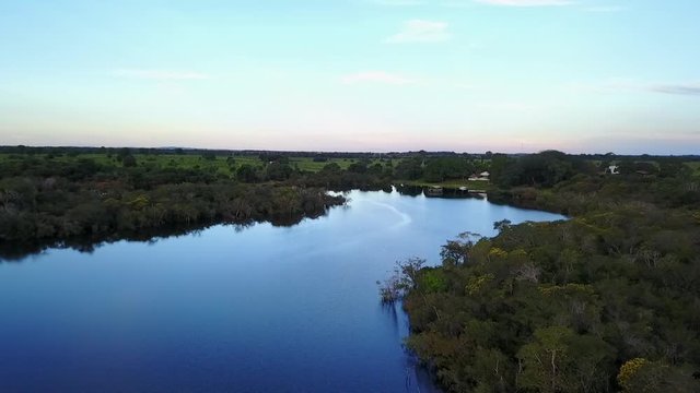 Aerial drone footage of lake during sunset5