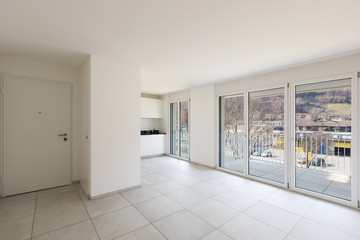 Empty living room with large windows