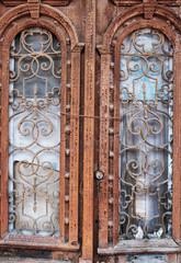 Cracked paint on old vintage door detail