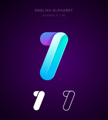 Vector origami alphabet. Number 7 (seven) logo template. Material design, flat, line, glossy, twisted style