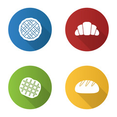 Bakery flat design long shadow glyph icons set