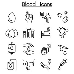 Blood donation icon set in thin line style