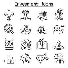 Money & Investment icon set in thin line style