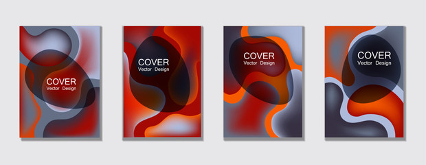 Fluid colors business cover page layout backgrounds set. Bubble fluid gradient shapes trendy minimal A4 design for scientific cover, educational chemistry poster. Hipster futuristic vector.