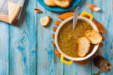 Classic onion soup with croutons.