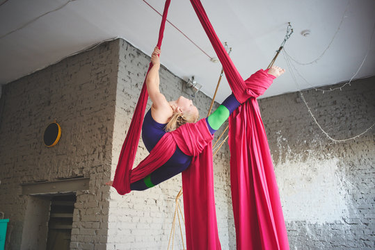 Aerial silk,Teen girl doing gymnastics