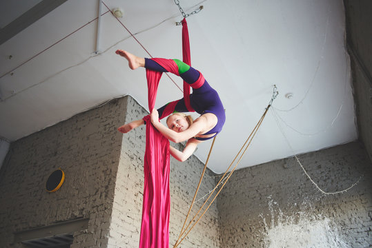 Aerial silk,Teen girl doing gymnastics