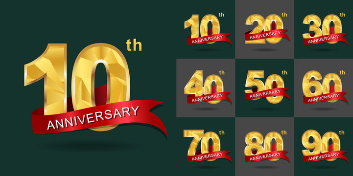 anniversary, aniversary, 10-90 years anniversary celebration logotype. Logo,0-9 numbers and ribbon anniversary.