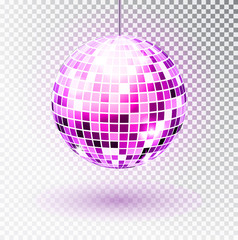 Disco ball. Vector illustration. Isolated. Night Club party light element. Bright mirror ball design for disco dance club. Vector