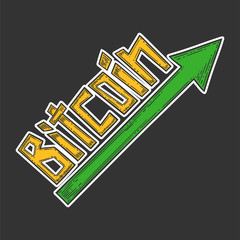 Bitcoin growth and increase stock vector image, digital currency, cryptocurrency money, bitcoin symbol. Doodle and engraved style illustration, hand drawn