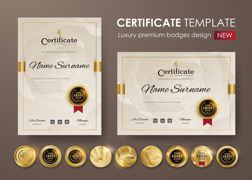 certificate template with modern pattern,diploma,Vector illustration and vector Luxury premium badges design,Set of retro vintage badges and labels.