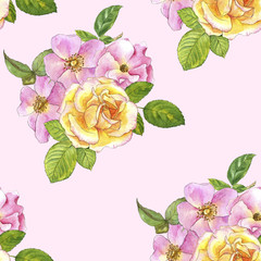 seamless pattern with watercolor drawing roses