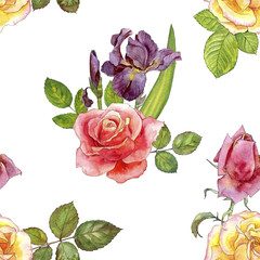 seamless pattern with watercolor drawing roses