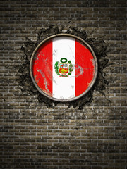 Old Peru flag in brick wall