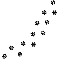 Black dog paw prints isolated on white background. Vector illustration.