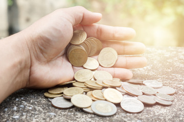 Coins for saving and blurry background,Economic concept for growth,Business finance,Medal of Thailand