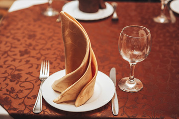table in the cafe served for dinner