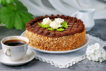Kiev cake from nuts. Homemade baking.