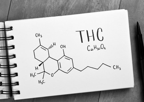 THC (Tetrahydrocannabinol) Chemical Formula and Structure in Notebook