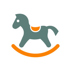 Icono plano caballito balancin en gris y naranja