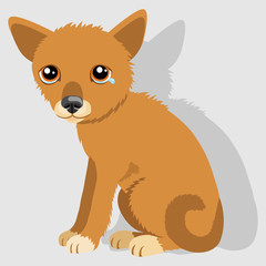 Sad Crying Dog Cartoon Vector Illustration. Dog With Tears. Weep Homeless Pet.