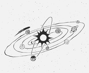 solar system.Planets and Sun.Hand drawn doodle design.Vector illustration on white background