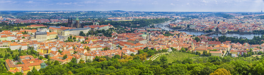 Fototapeta na wymiar Aerial view of the Old Town and Charles Bridge over Vltava river in Prague,