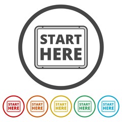 Start here sign, Start here icon, Start here button, 6 Colors Included