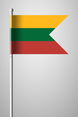 Flag of Lithuania. National Flag on Flagpole. Isolated Illustration on Gray