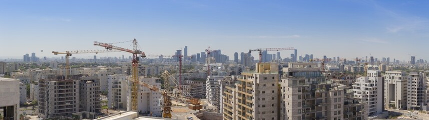 Fototapeta na wymiar New Neighborhood In North Tel Aviv - New Constraction Site, Ramat Aviv, Panorama
