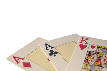 Poker cards, american deck, aces and kings, white background