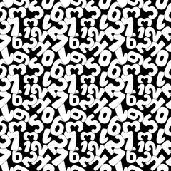 Seamless vector math pattern in black and white. Randomly distributed numbers from zero to nine.