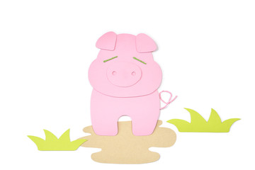 Pig paper cut on white background - isolated