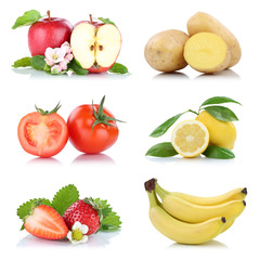 Obst und Gemüse Früchte viele Apfel Tomaten Zitrone Erdbeeren Farben Freisteller freigestellt isoliert