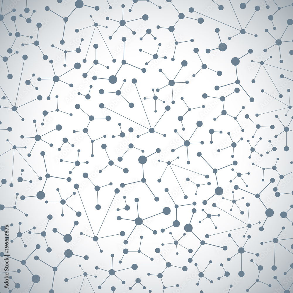 Poster grey graphic background molecule and communication. connected lines and dots, illustration.