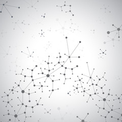 Grey graphic background molecule and communication. Connected lines with dots, illustration