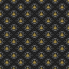 Decorative background in Royal style, dark color, seamless pattern with crowns. Repeating vintage pattern textures. Vector art
