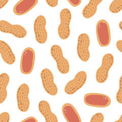 Seamless pattern peanuts on a white background. Vector texture.
