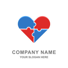 Obraz premium Red and Blue Heart Love Puzzle Logo Vector Illustration 