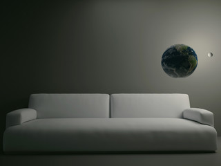 sofa in the room, 3d