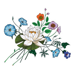 ector bouquet of garden flowers.Blooming flowers.Wildflowers. Vector Illustration on white background