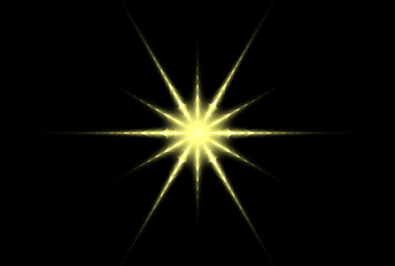  Bright abstract fractal yellow star, Fractal star fantasy