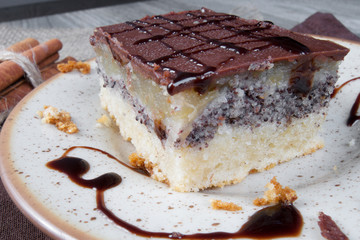 Apple and poppy seed dessert with chocolate
