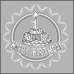 Tapeten fijne verjaardag - taart met kaarsje in vorm van cijfer 1 © emieldelange