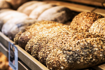 freshly baked bread and bakery products on the counter