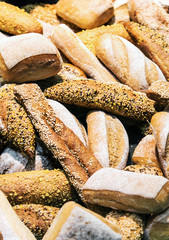 freshly baked bread and bakery products on the counter. background