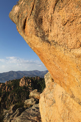 Yellow rock in the mountain in Corsica