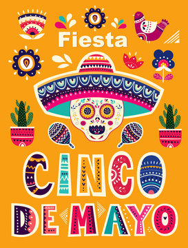 Illistration with holiday symbols of Mexico