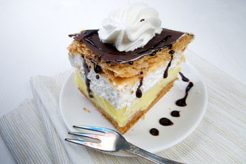 Sweet French delicious chocolate and cream cake - French cube - Kremes